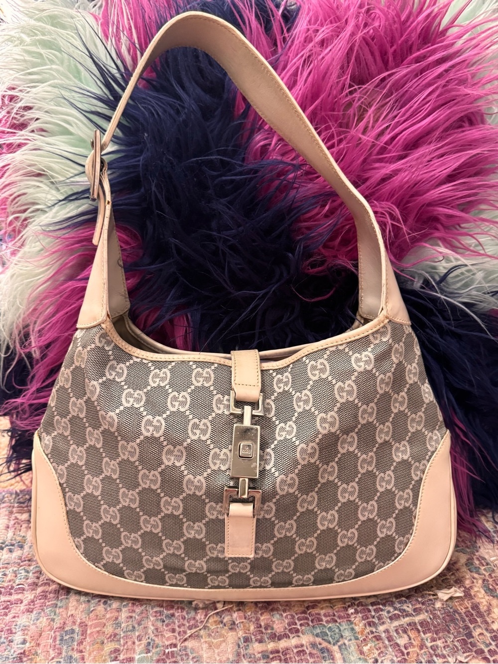 Gucci GG Canvas Jackie Shoulder Bag Cream color